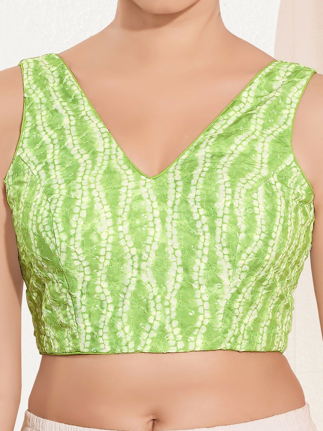 Pista Green Viscose Rayon Sleeveless V-Neck Padded Blouse