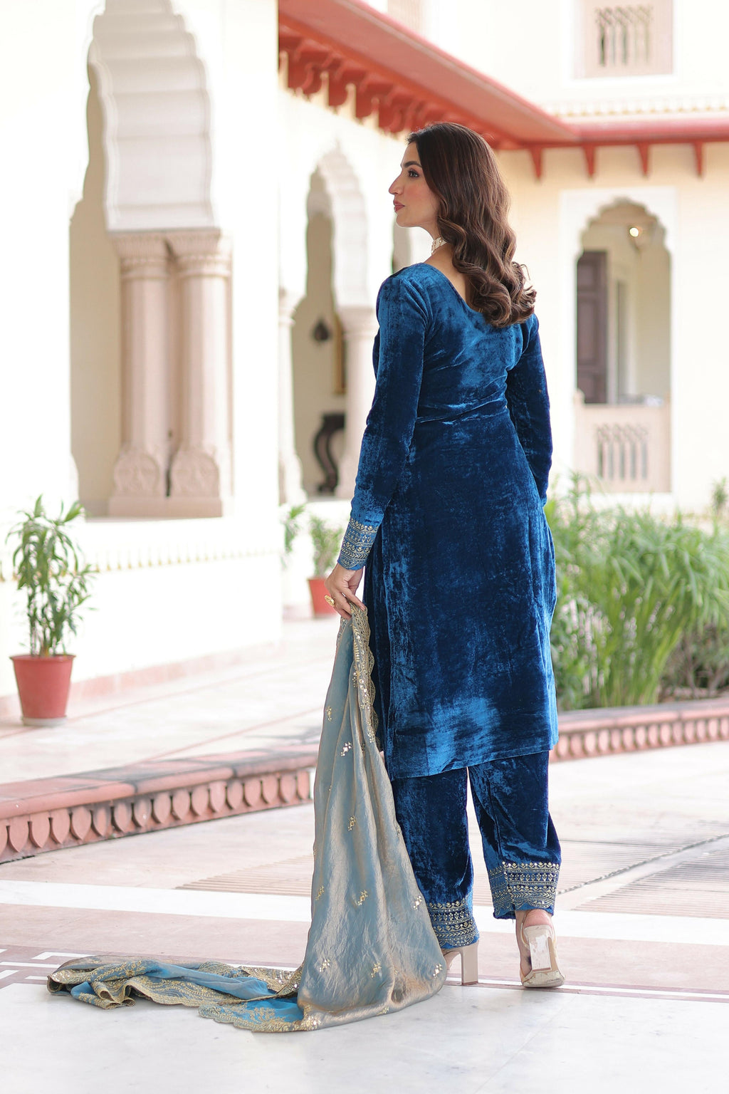 Joban Fashion Blue Readymade Kurta Set With Sequence embroidery Work