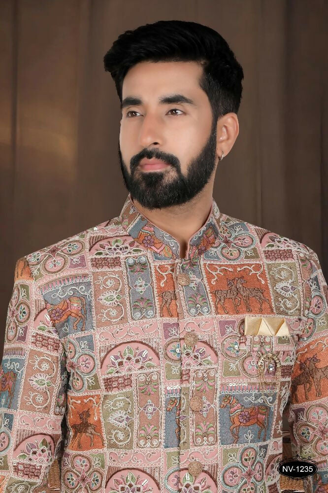 Baby Boys Pink Floral Georgette Kurta Set for Special Occasions