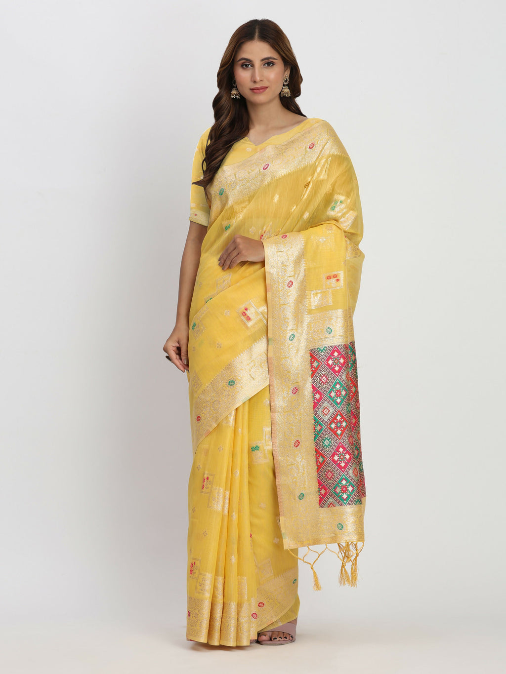 Shree Shyam Fashion Linen Cotton Yellow Saree