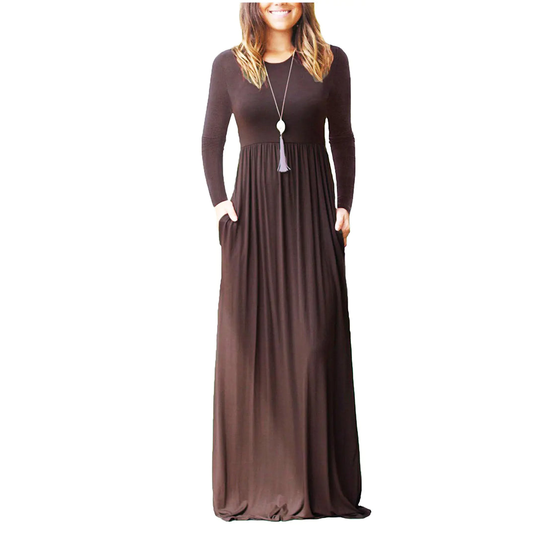 Women's Long Sleeve Maxi Dress with Elastic Waist and Pockets - Image 17