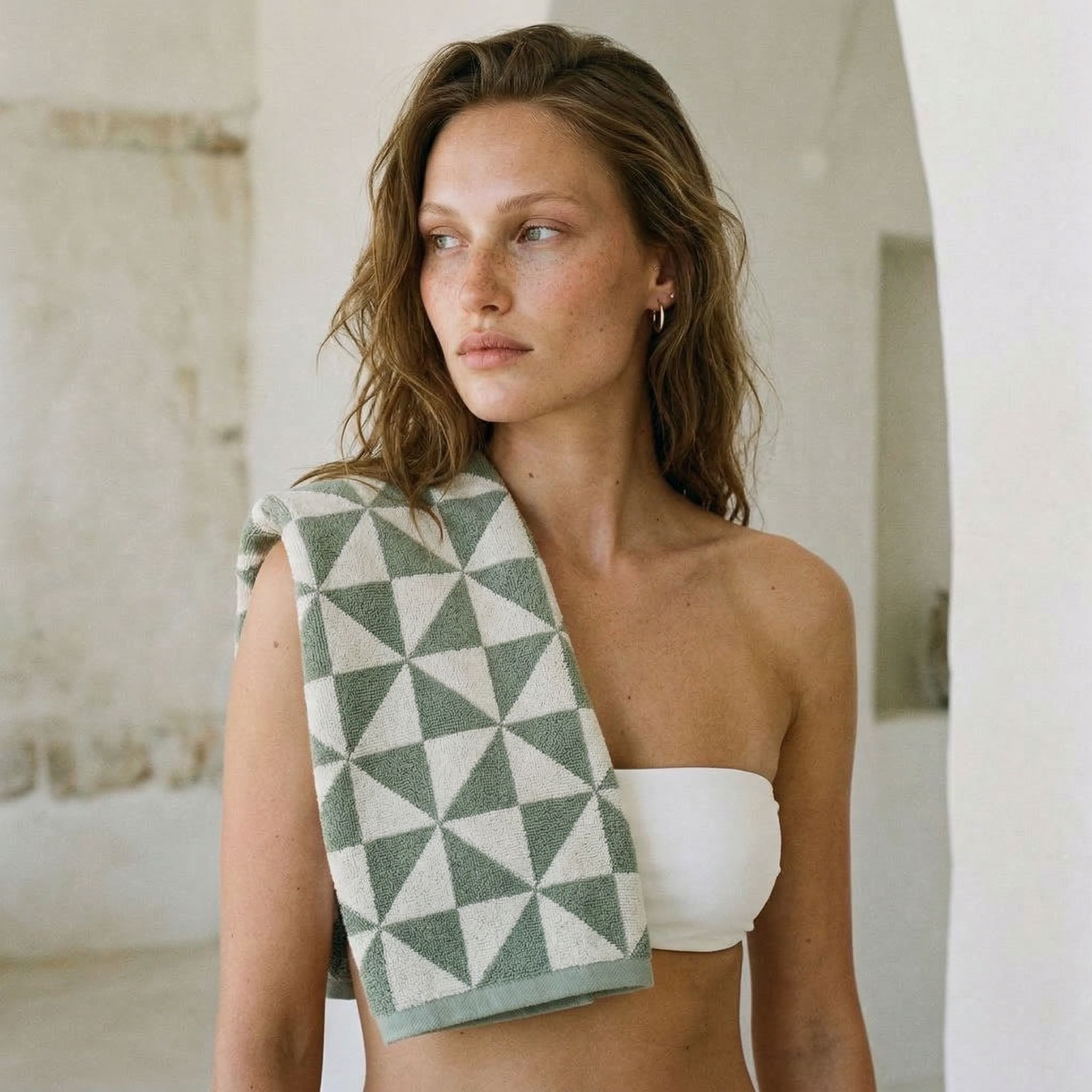 Sage Green Australian Cotton Geometric Bath Towel 600 GSM - Image 34