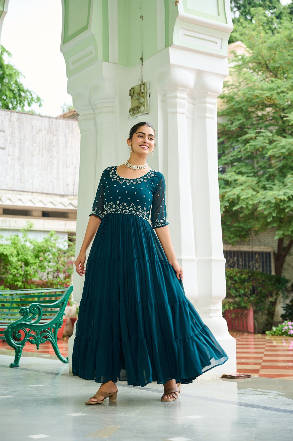 Rama Georgette Beads Embroidery Designer Gown