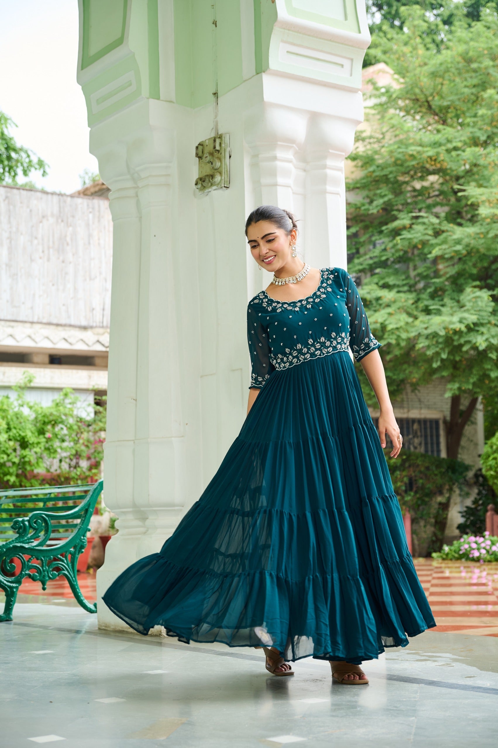 Rama Georgette Beads Embroidery Designer Gown