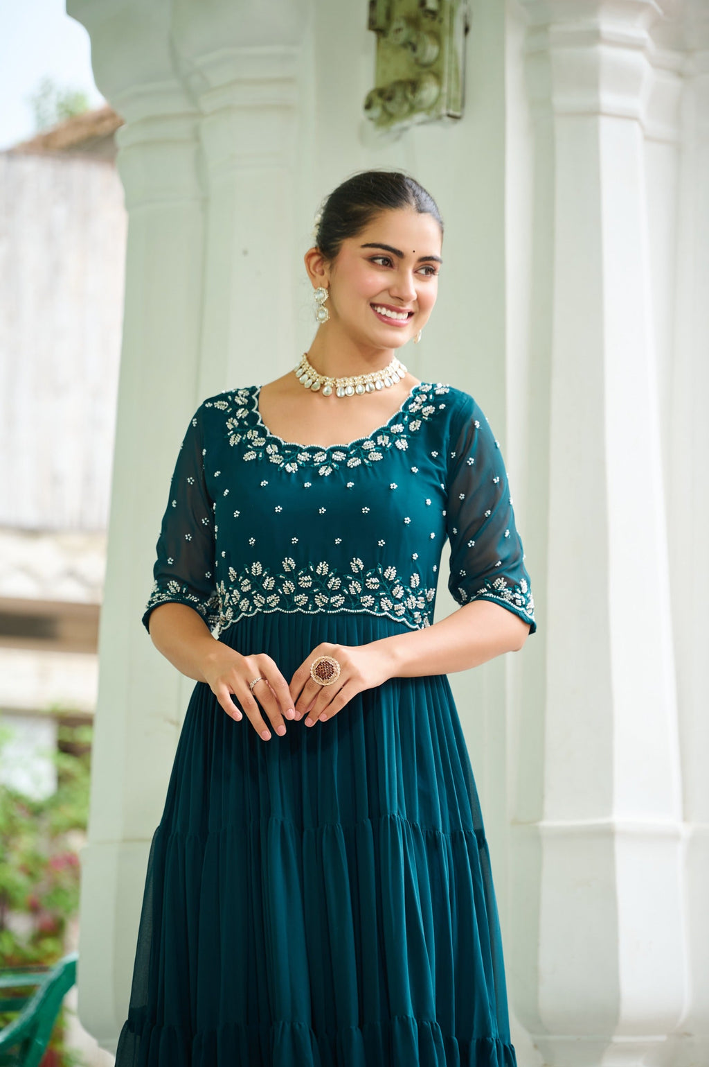 Rama Georgette Beads Embroidery Designer Gown