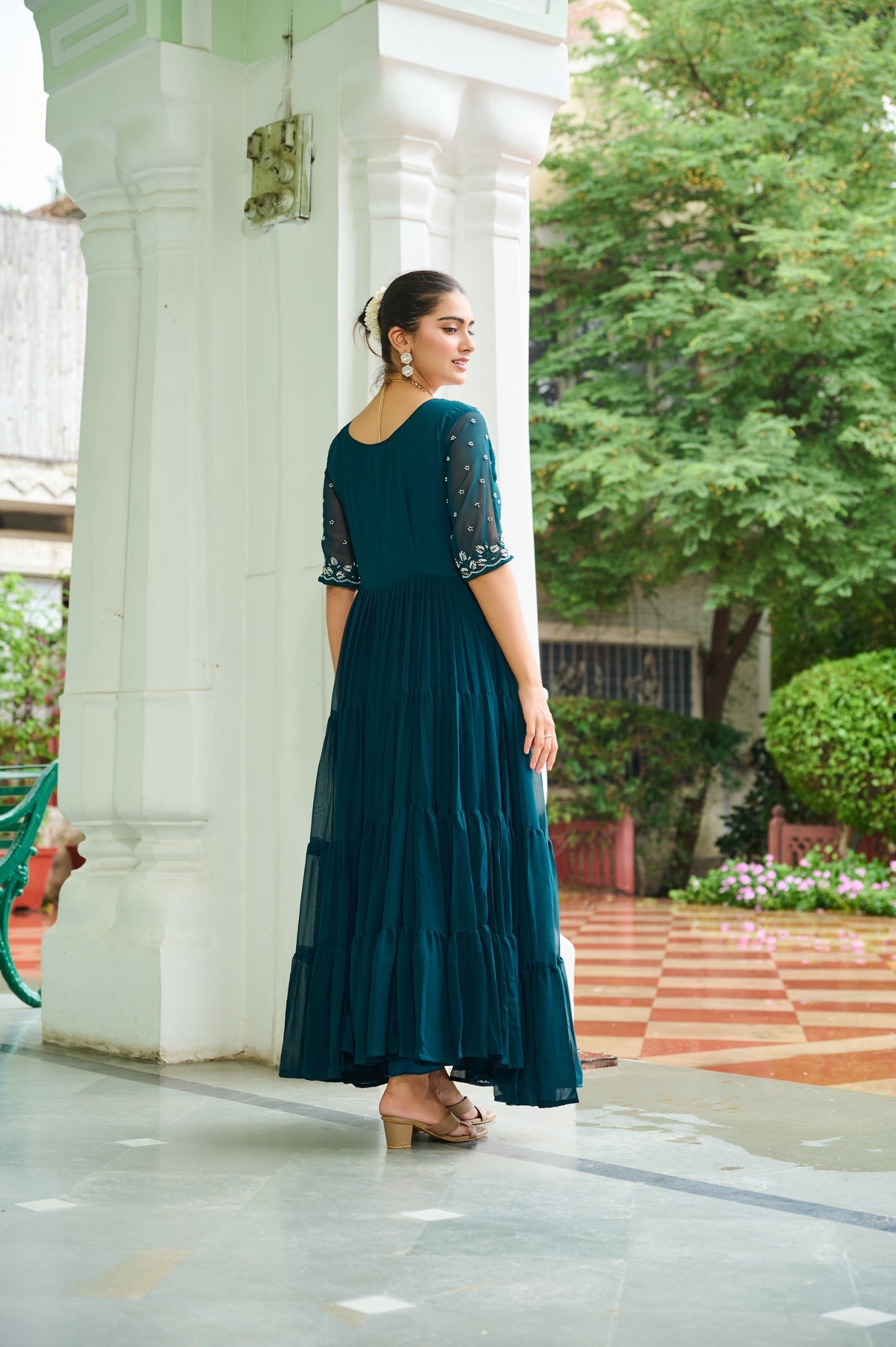 Rama Georgette Beads Embroidery Designer Gown