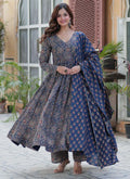 Blue pure cotton designer salwar suit with 52-inch length top