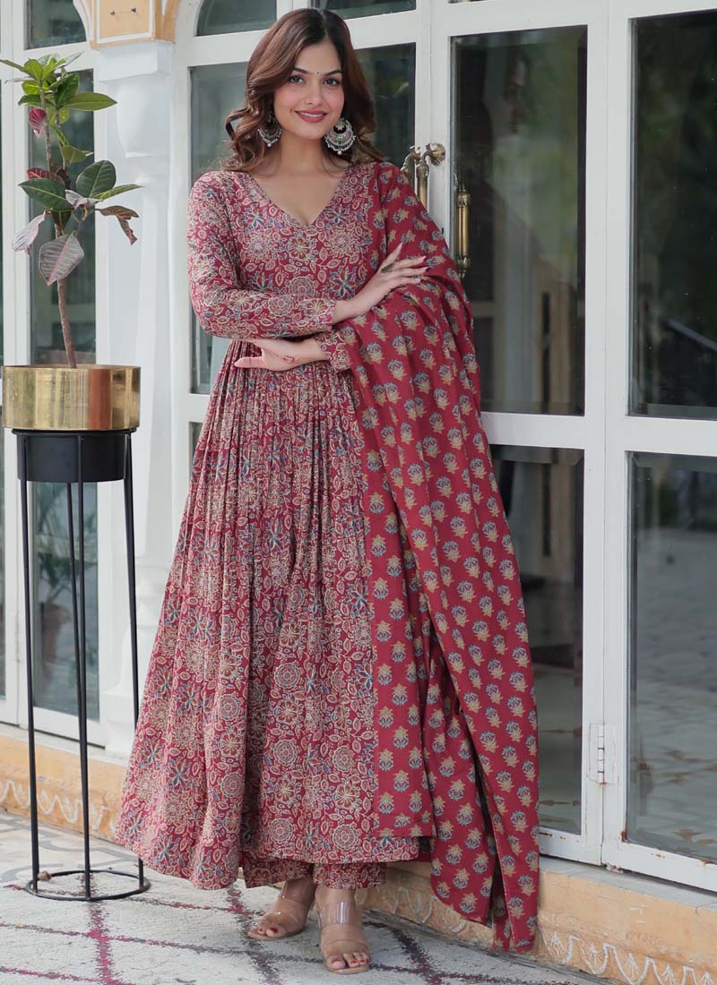 Maroon Pure Cotton Designer Salwar Suit Set
