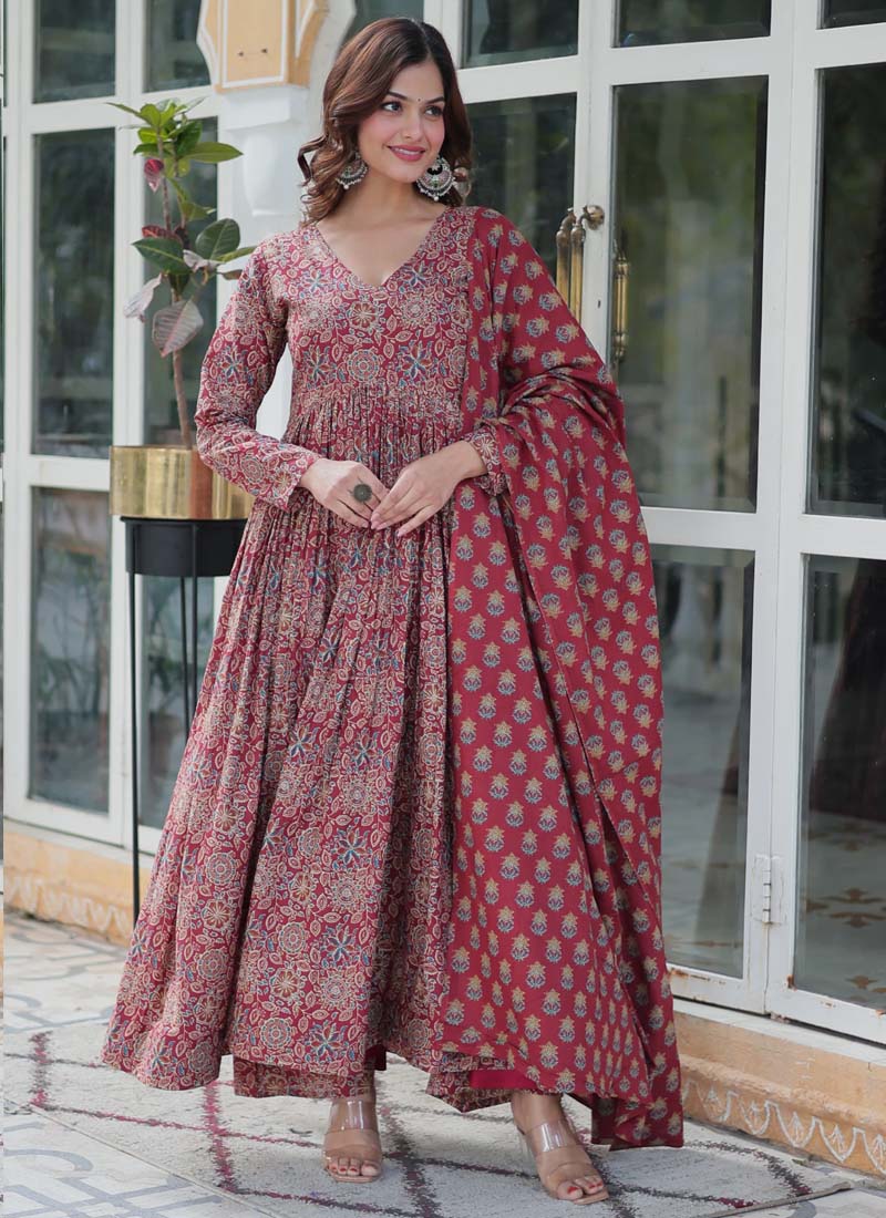 Maroon Pure Cotton Designer Salwar Suit Set
