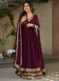 Wine Faux Blooming gown with sequence work and embroidery