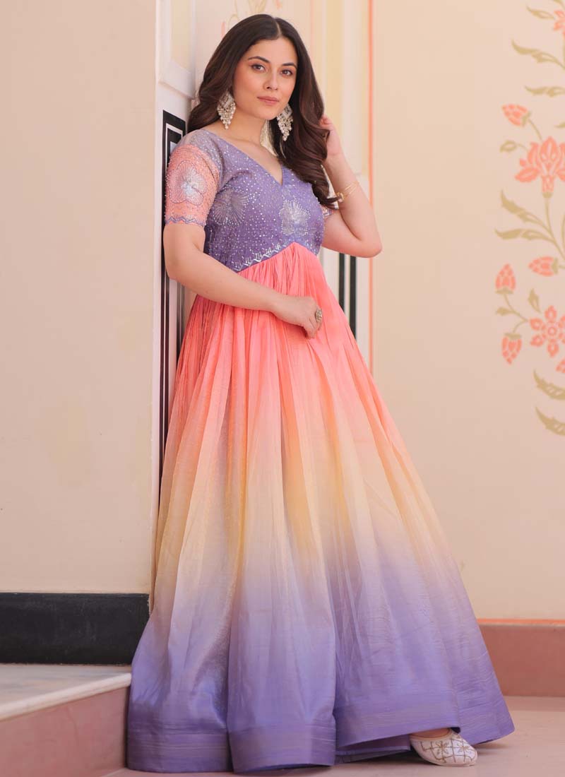 Prazu Fashion Multi Color Georgette Embroidered Gown