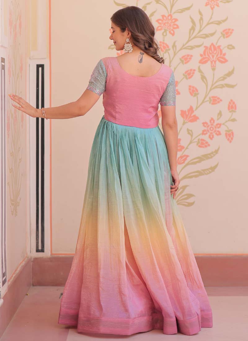 Multi Color Georgette Embroidered Gown with Beaded Details