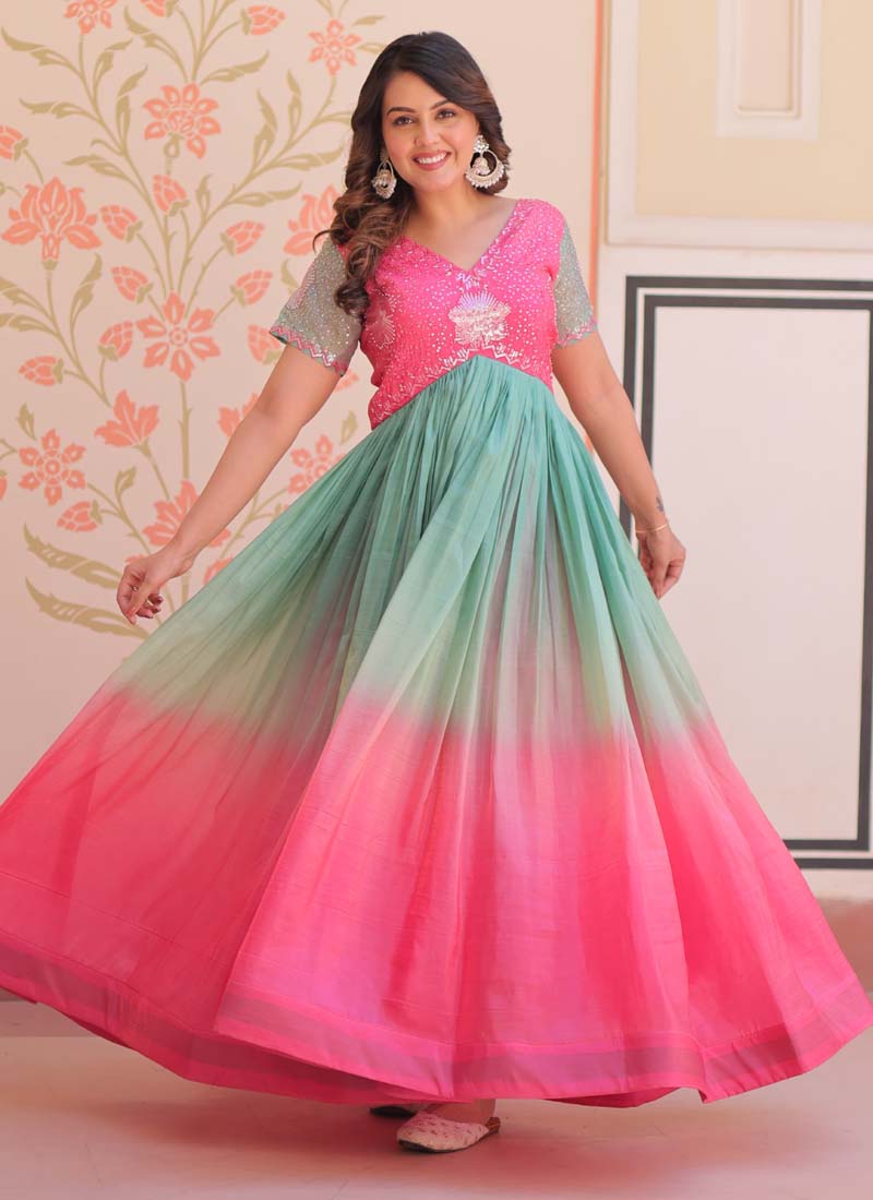Prazu Fashion Multi Color Georgette Embroidered Gown