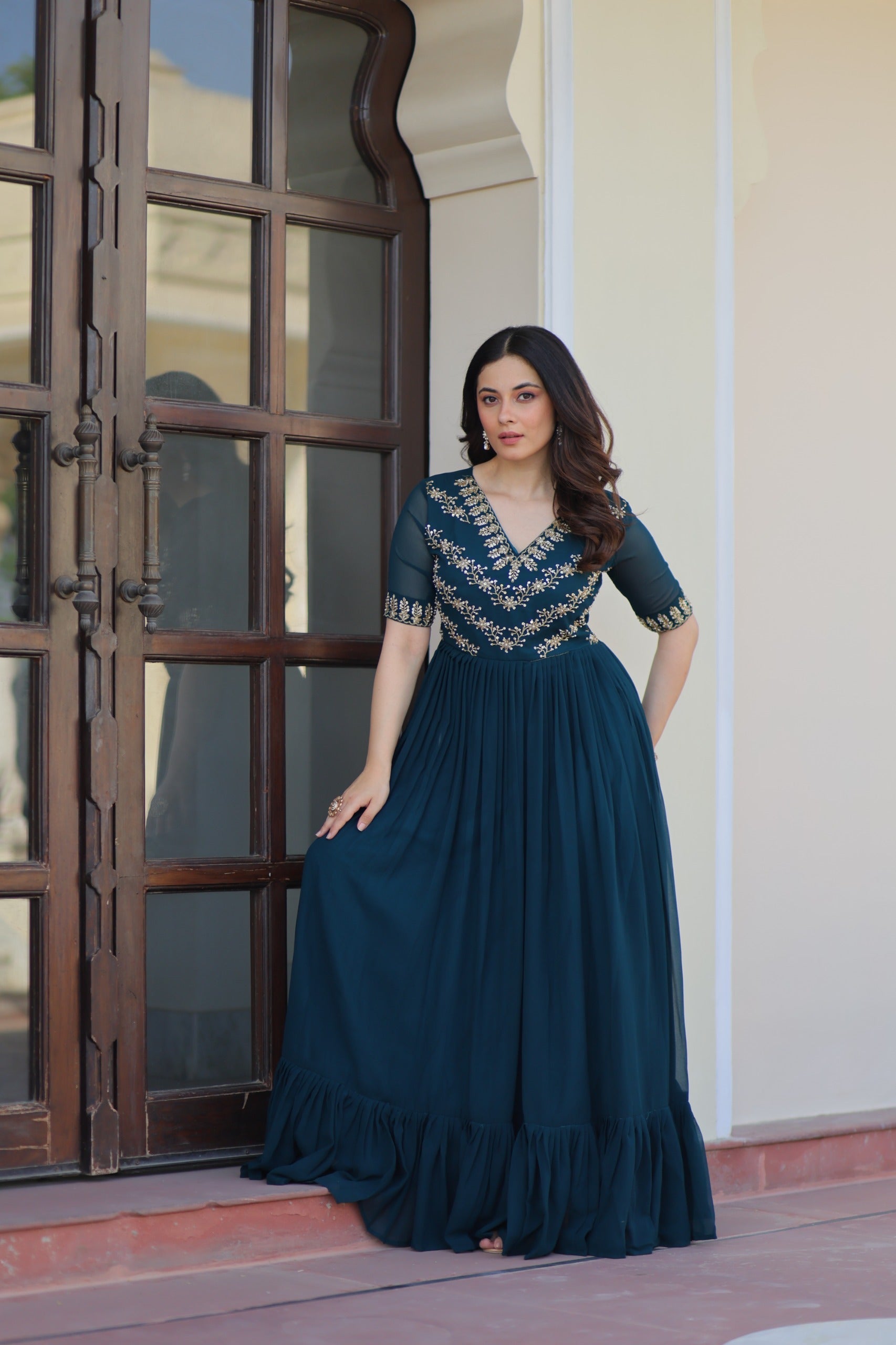 Rama Georgette Embroidered Gown with Multithreaded Beadwork