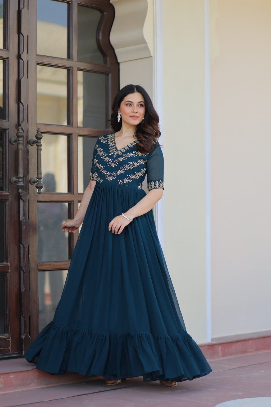 Rama Georgette Embroidered Gown with Multithreaded Beadwork