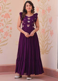 Elegant purple georgette designer gown with intricate embroidery for formal occasions