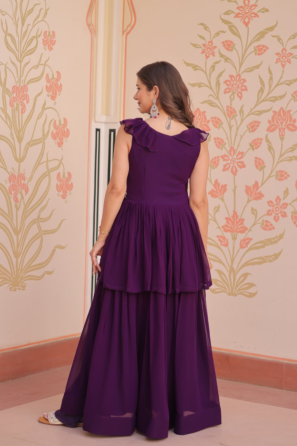 Purple Georgette Embroidered Designer Gown for Party Wear