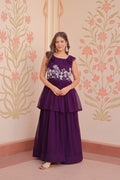 Sophisticated purple georgette designer gown with detailed embroidery
