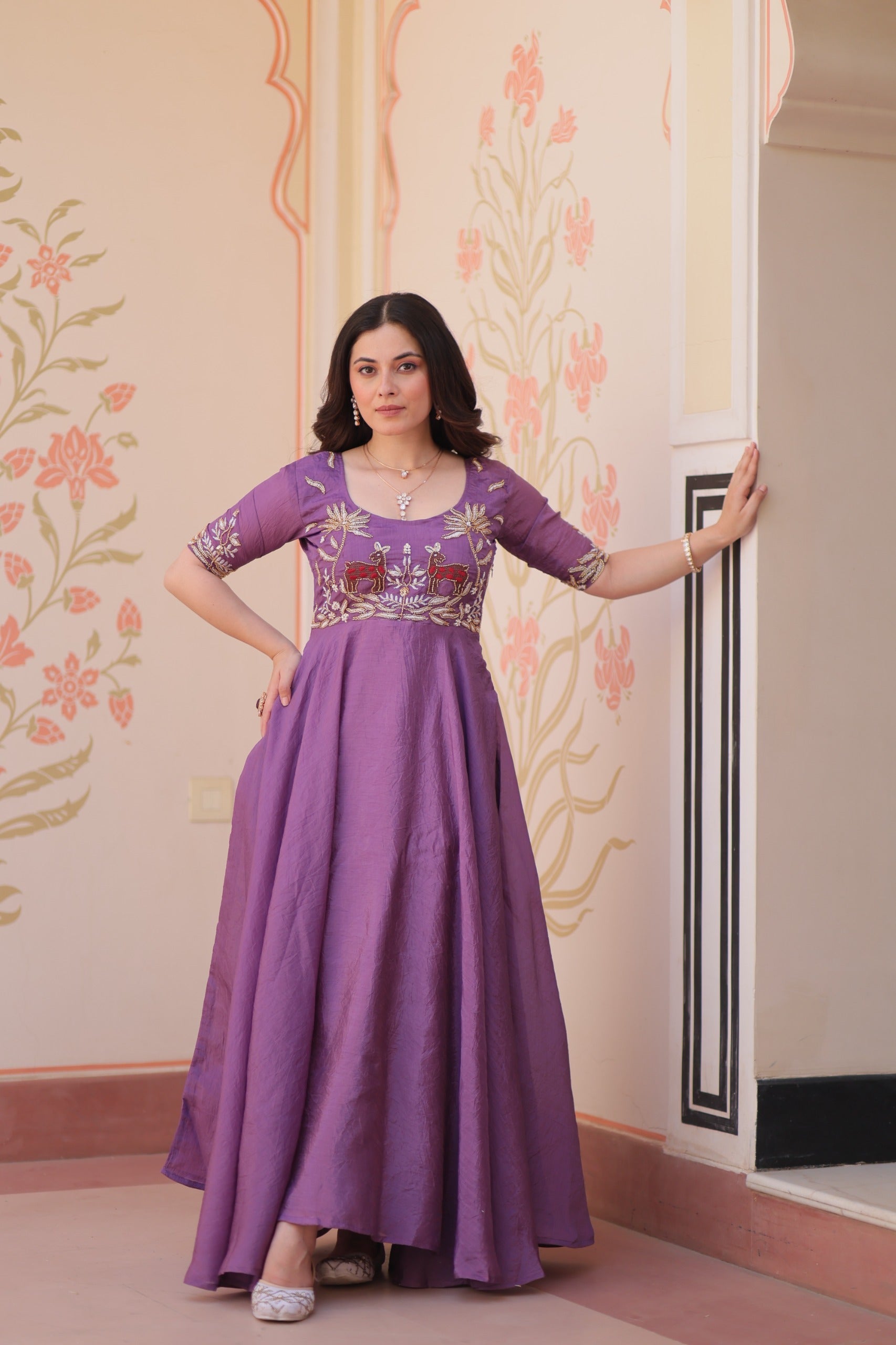 Lavender Gold Crush Gown with Beaded Embroidery