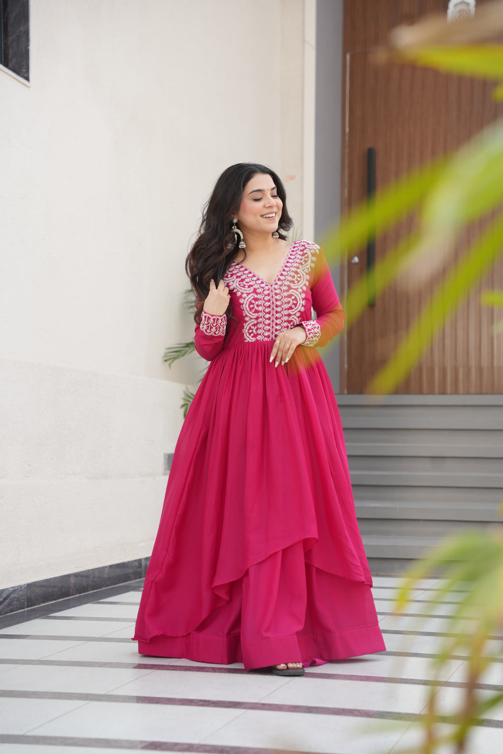Pink Georgette Embroidered Designer Gown for Weddings
