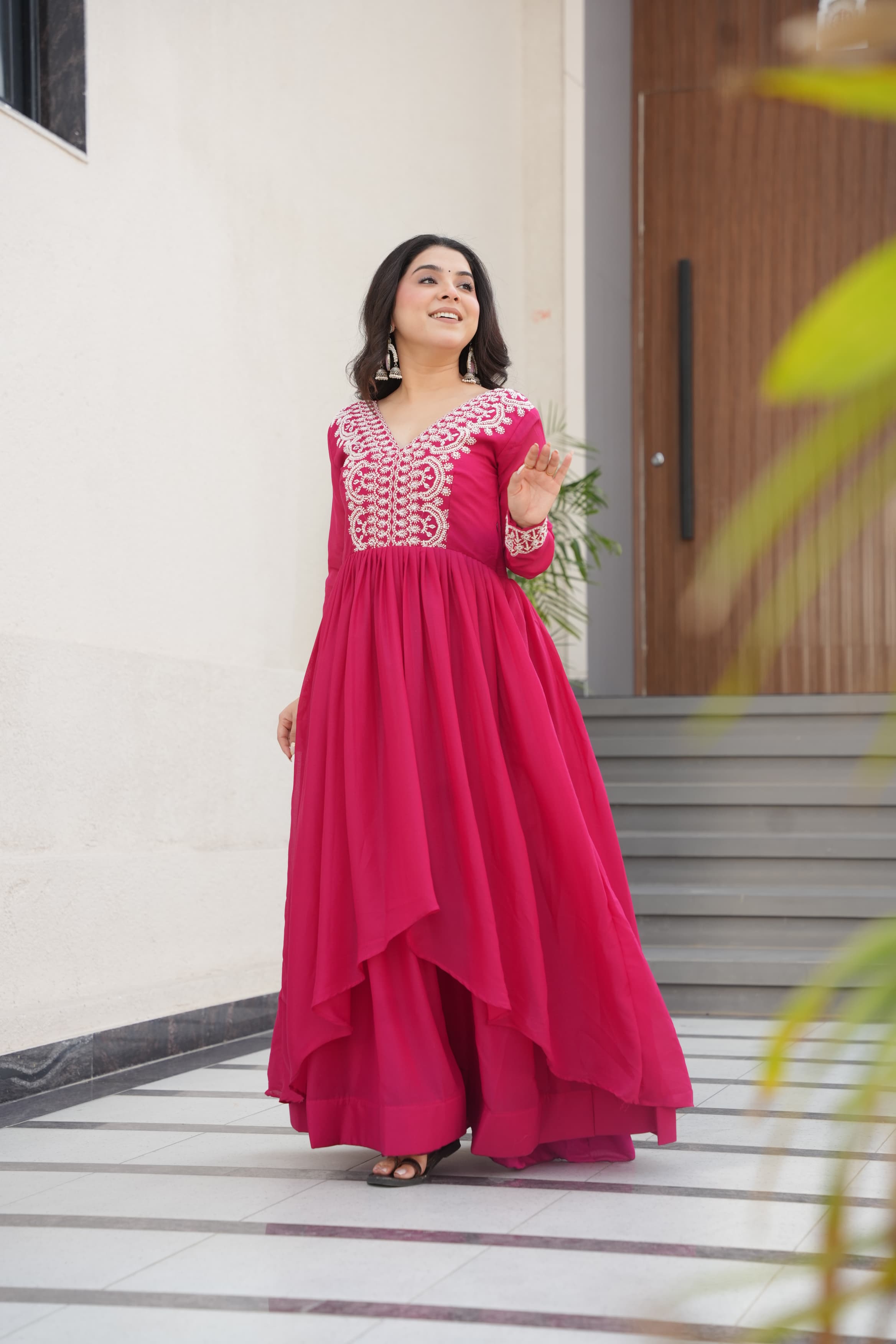 Pink Georgette Embroidered Designer Gown for Weddings