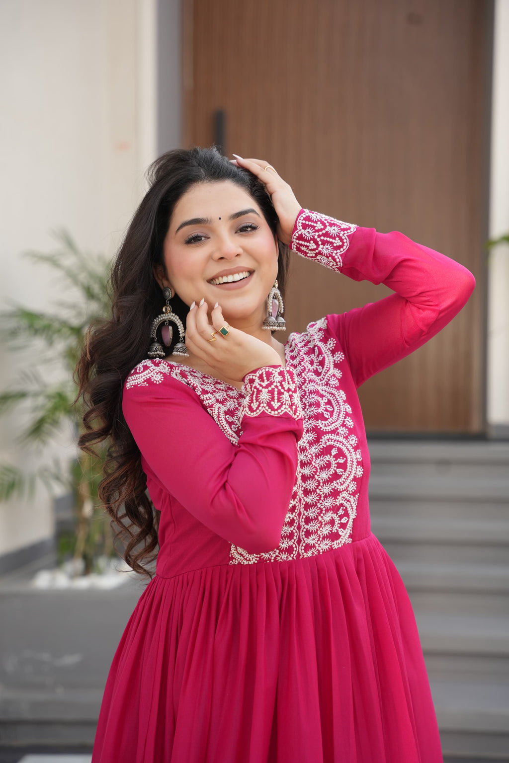 Pink Georgette Embroidered Designer Gown for Weddings