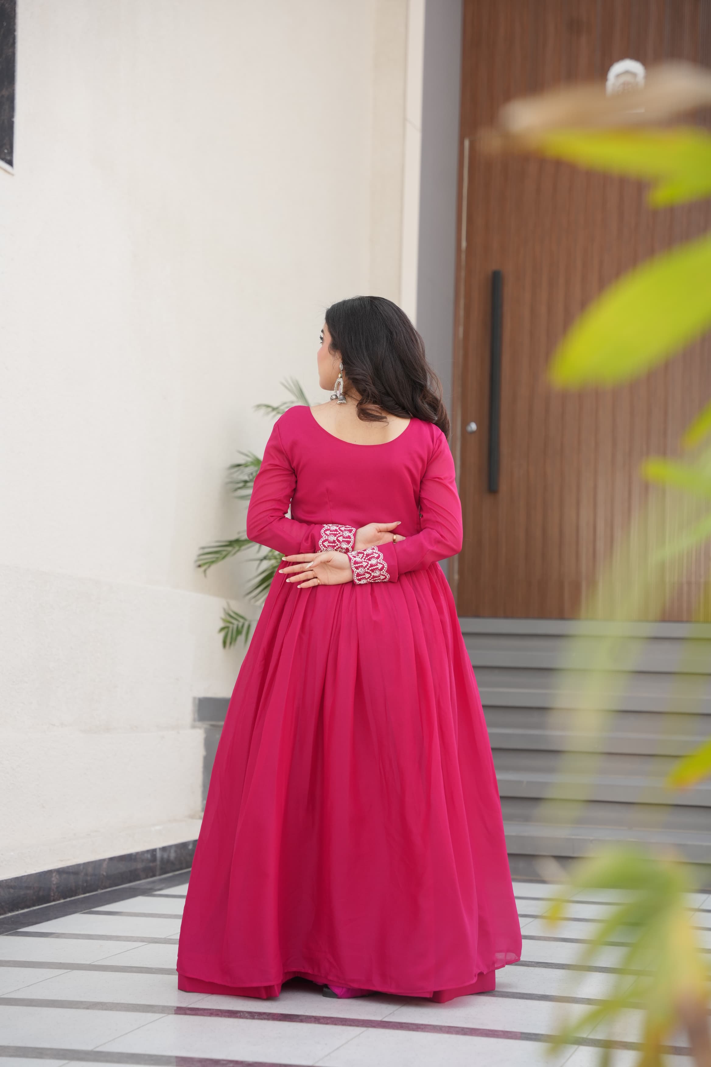 Pink Georgette Embroidered Designer Gown for Weddings