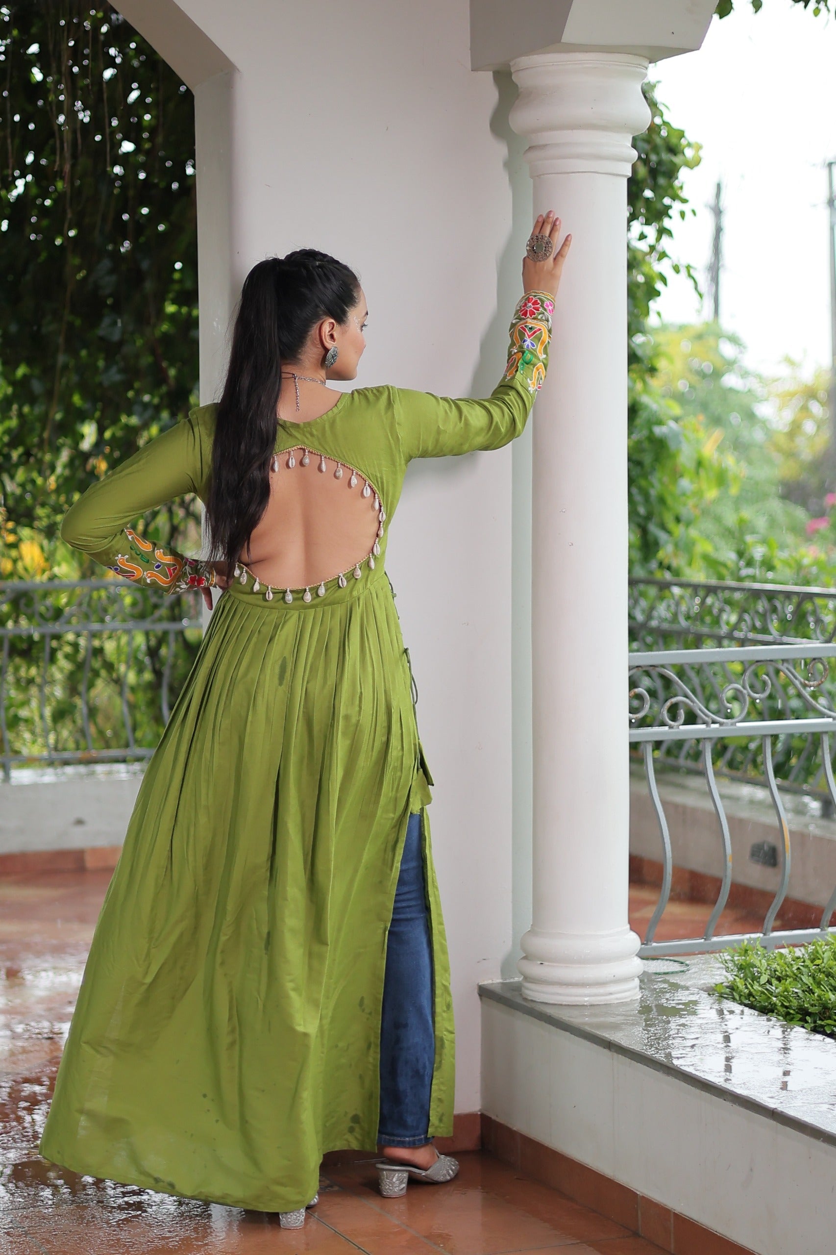 Prazu Fashion Parrot Reyon Kutchi Gamthi Work Navaratri Gown