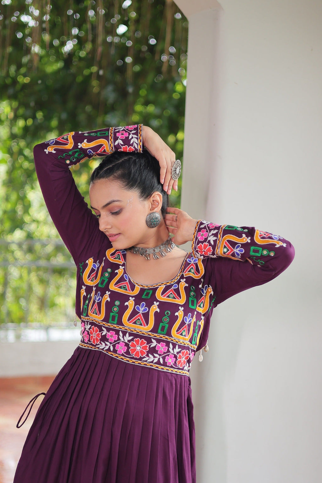Wine Rayon Kutchi Gamthi Work Navaratri Ethnic Gown