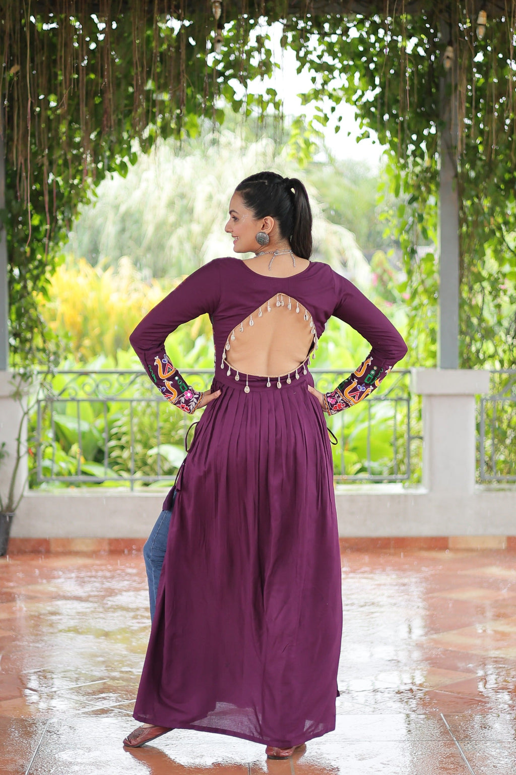 Wine Rayon Kutchi Gamthi Work Navaratri Ethnic Gown