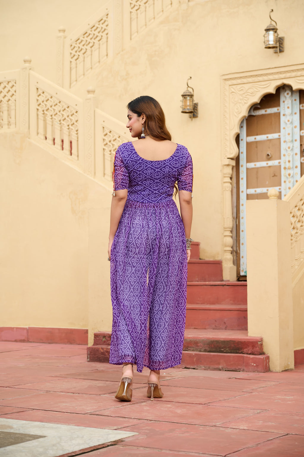 Prazu Fashion Violet Georgette Bandhani Print With Kutchi Patch work Navaratri Kurti
