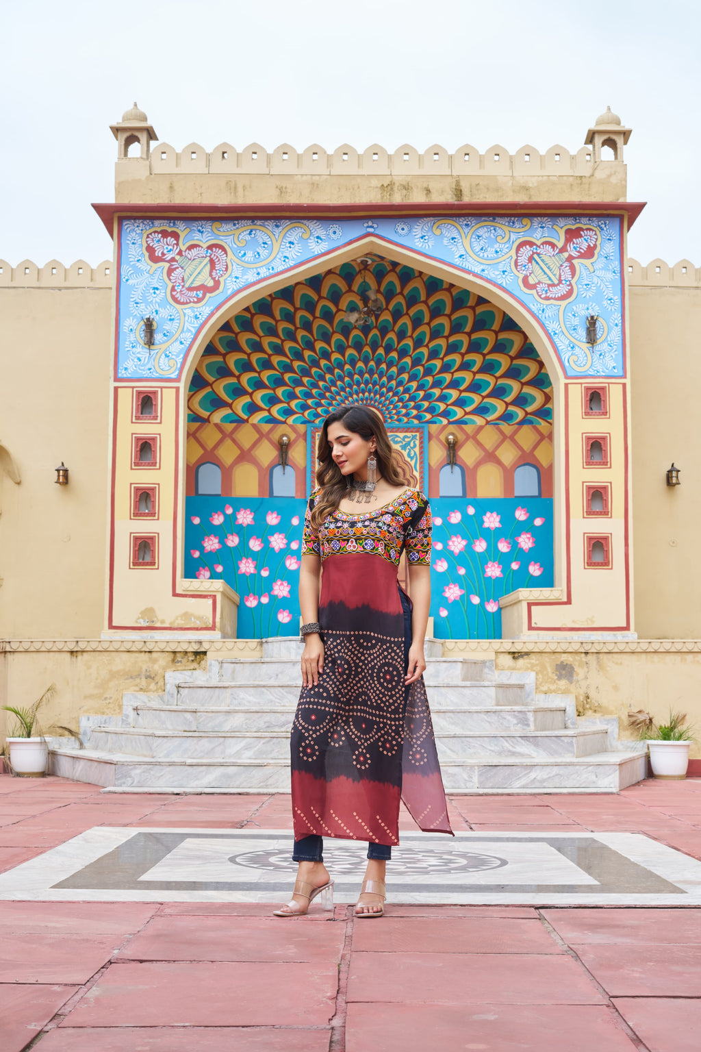 Black Rayon Printed Kurti with Kutchi Gamthi Work