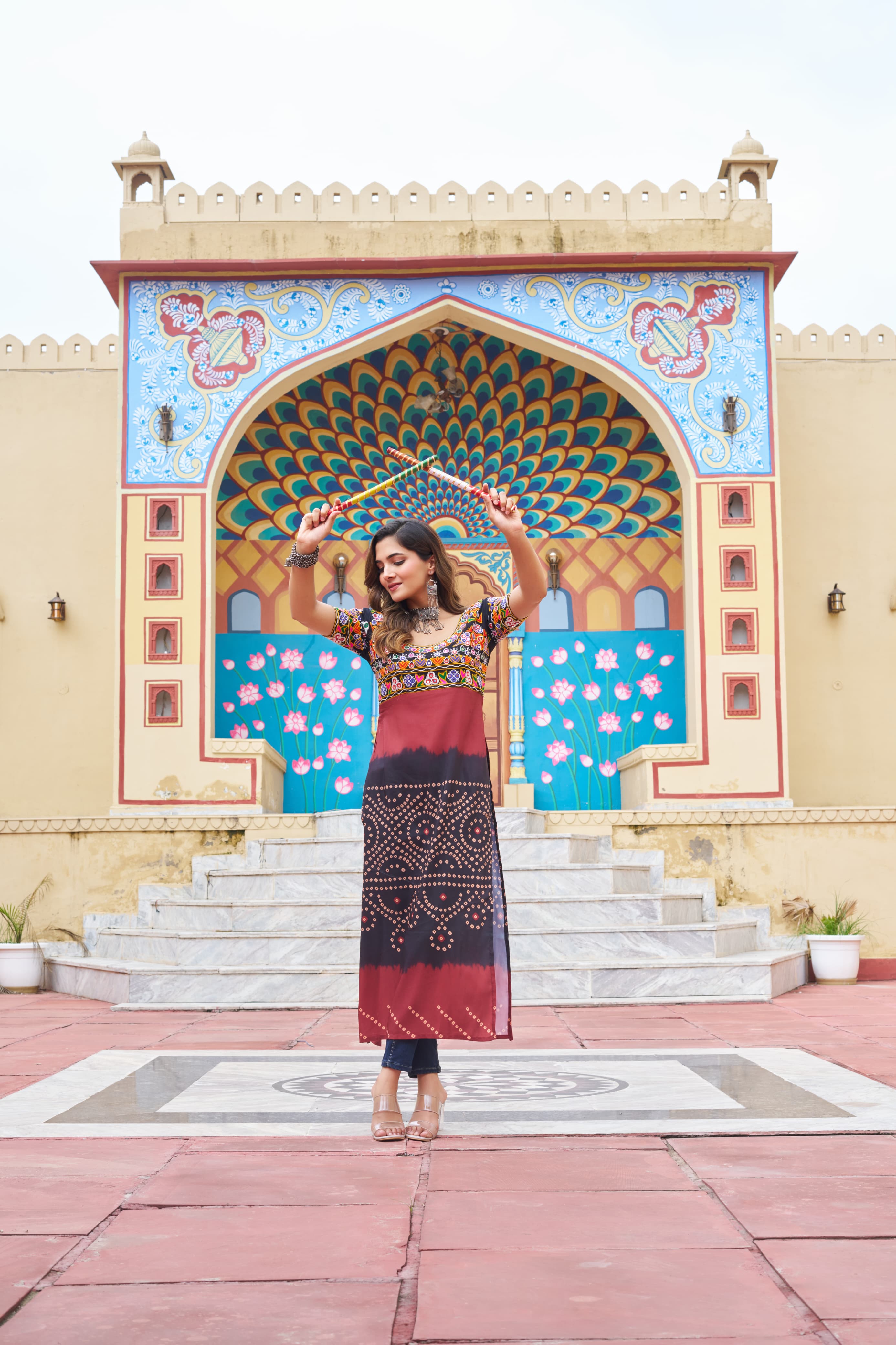 Black Rayon Printed Kurti with Kutchi Gamthi Work