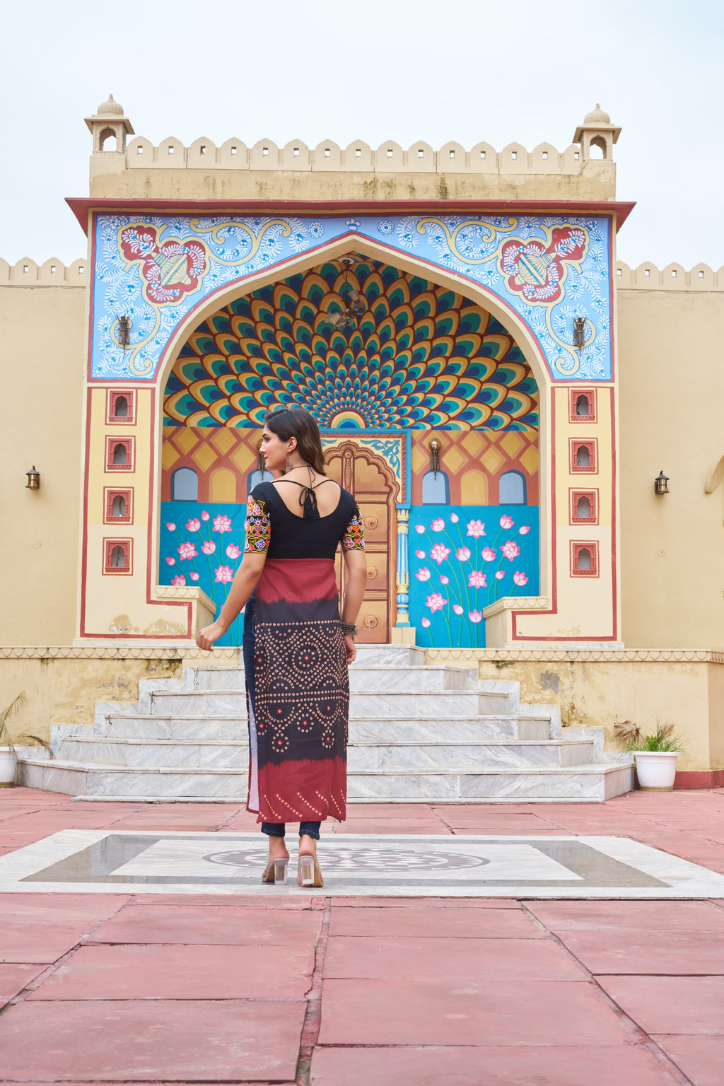 Black Rayon Printed Kurti with Kutchi Gamthi Work