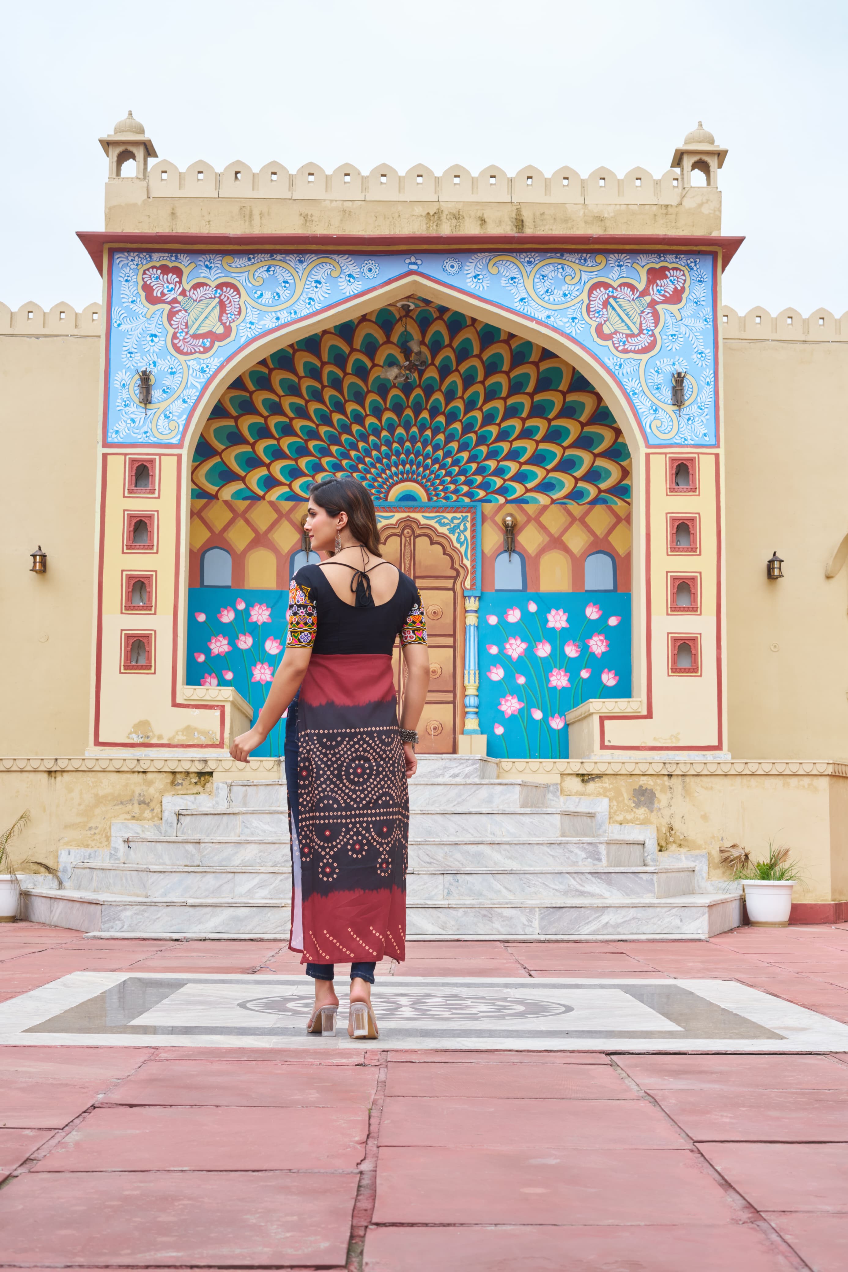 Black Rayon Printed Kurti with Kutchi Gamthi Work