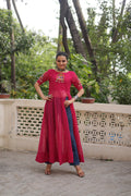 Pink Georgette Bandhani print Kurti with detailed Kutchi patch work