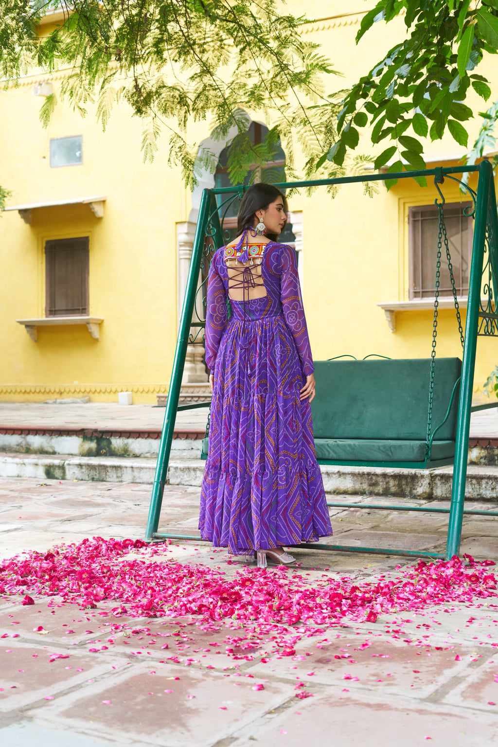 Prazu Fashion Violet Georgette Bandhani Print With Kutchi Patch work Navaratri Kurti