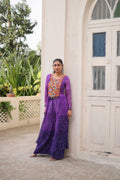 Prazu Fashion Violet Georgette Bandhani Print Gamthi Patchwork Suit For Navratri