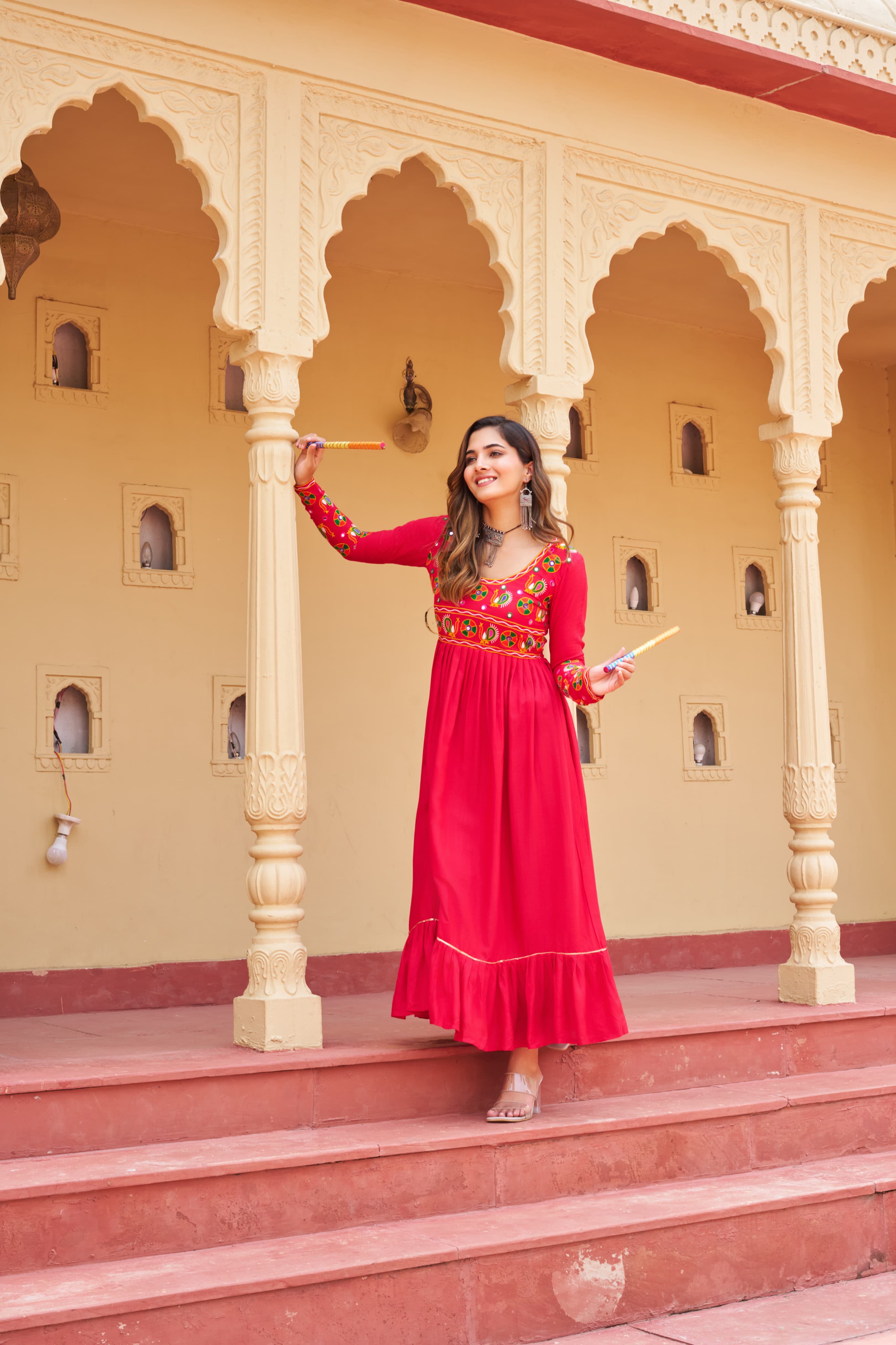 Pink Rayon Kurti with Kutchi Gamthi Work for Navratri
