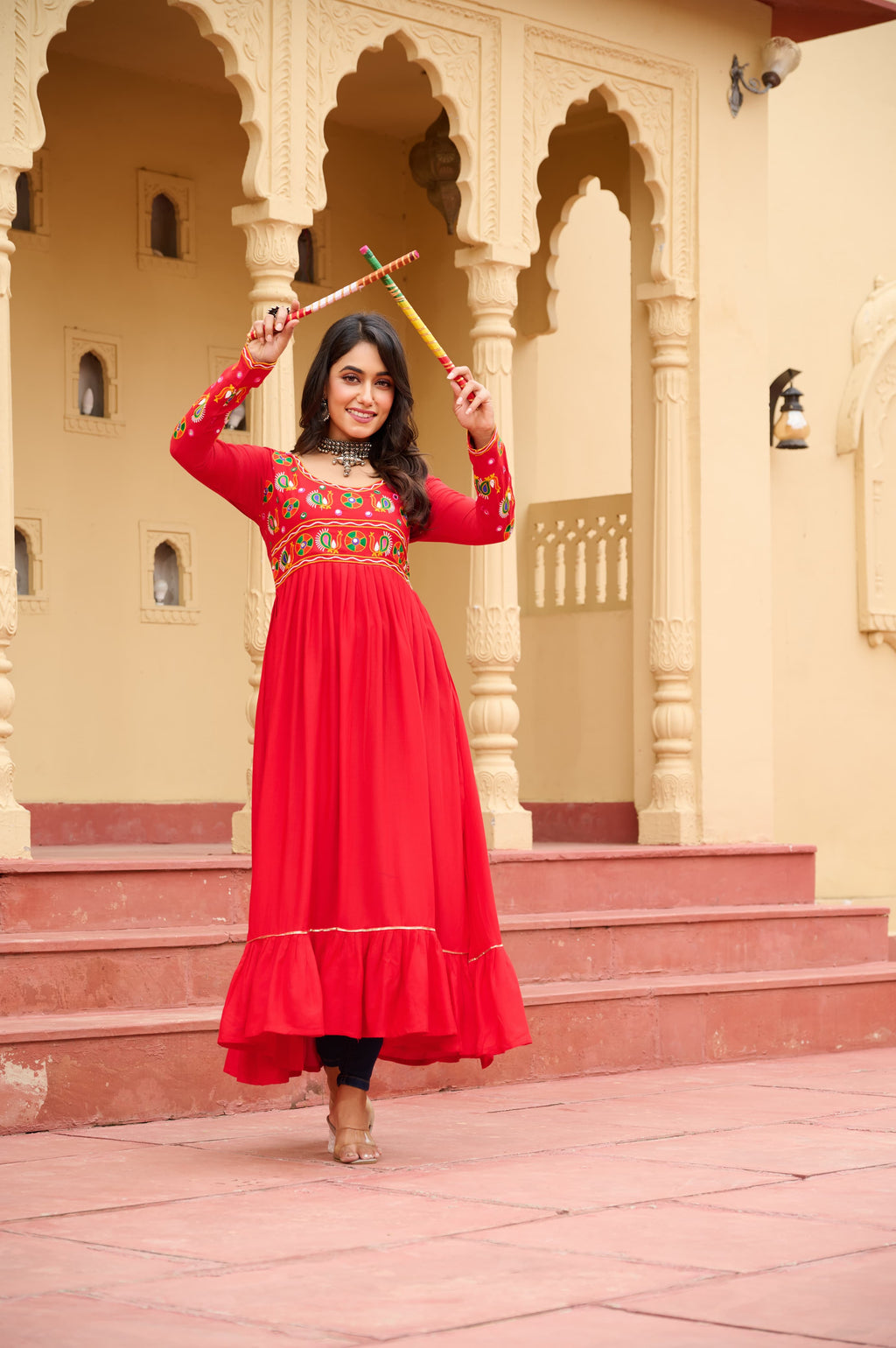 Red Rayon Kurti with Traditional Kutchi Gamthi Work