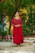 Maroon Wine Georgette Multithreaded Beads Embroidered Salwar Suit