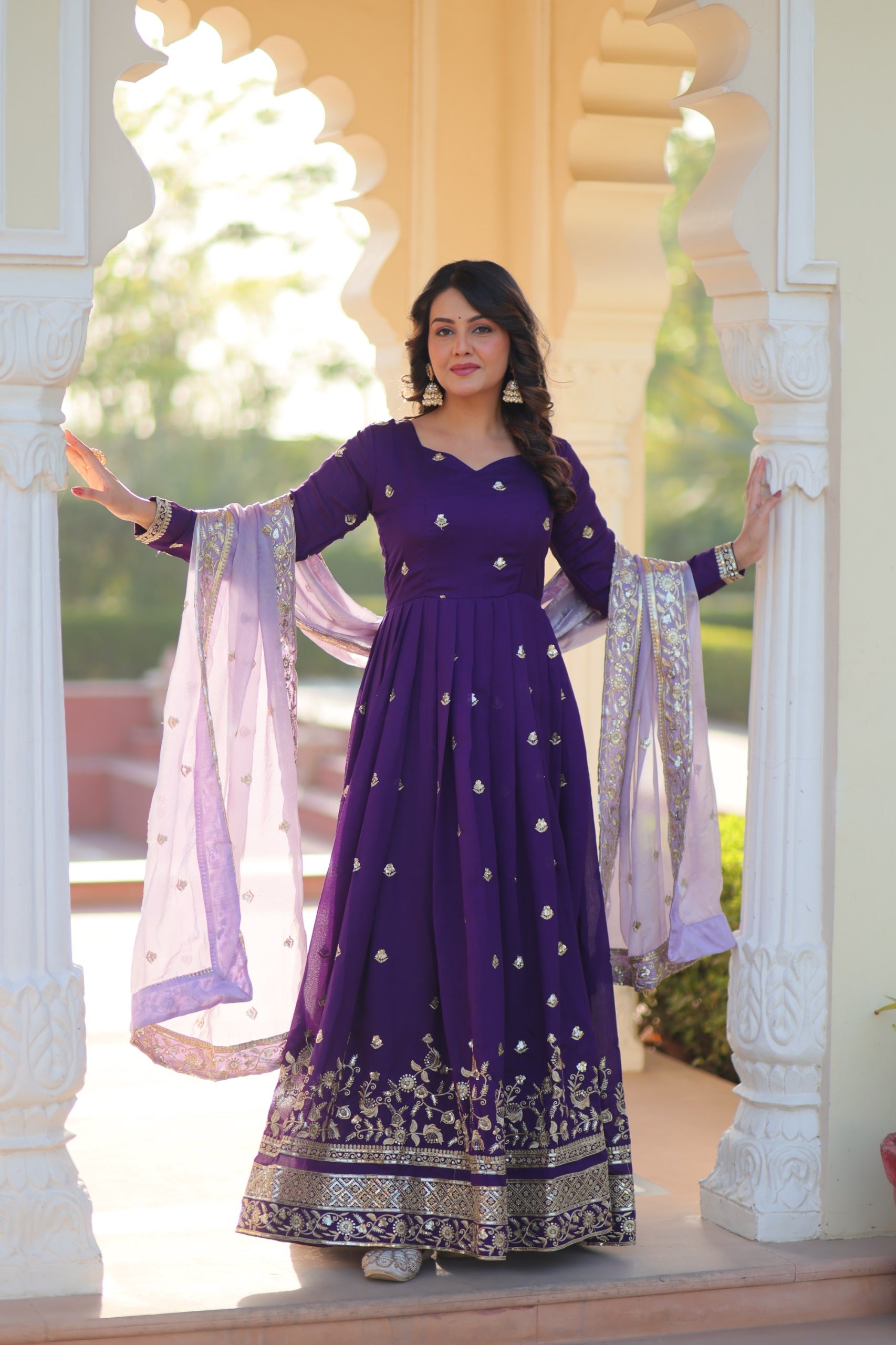 Violet Georgette Gown with Embroidery Zari and Sequins Work