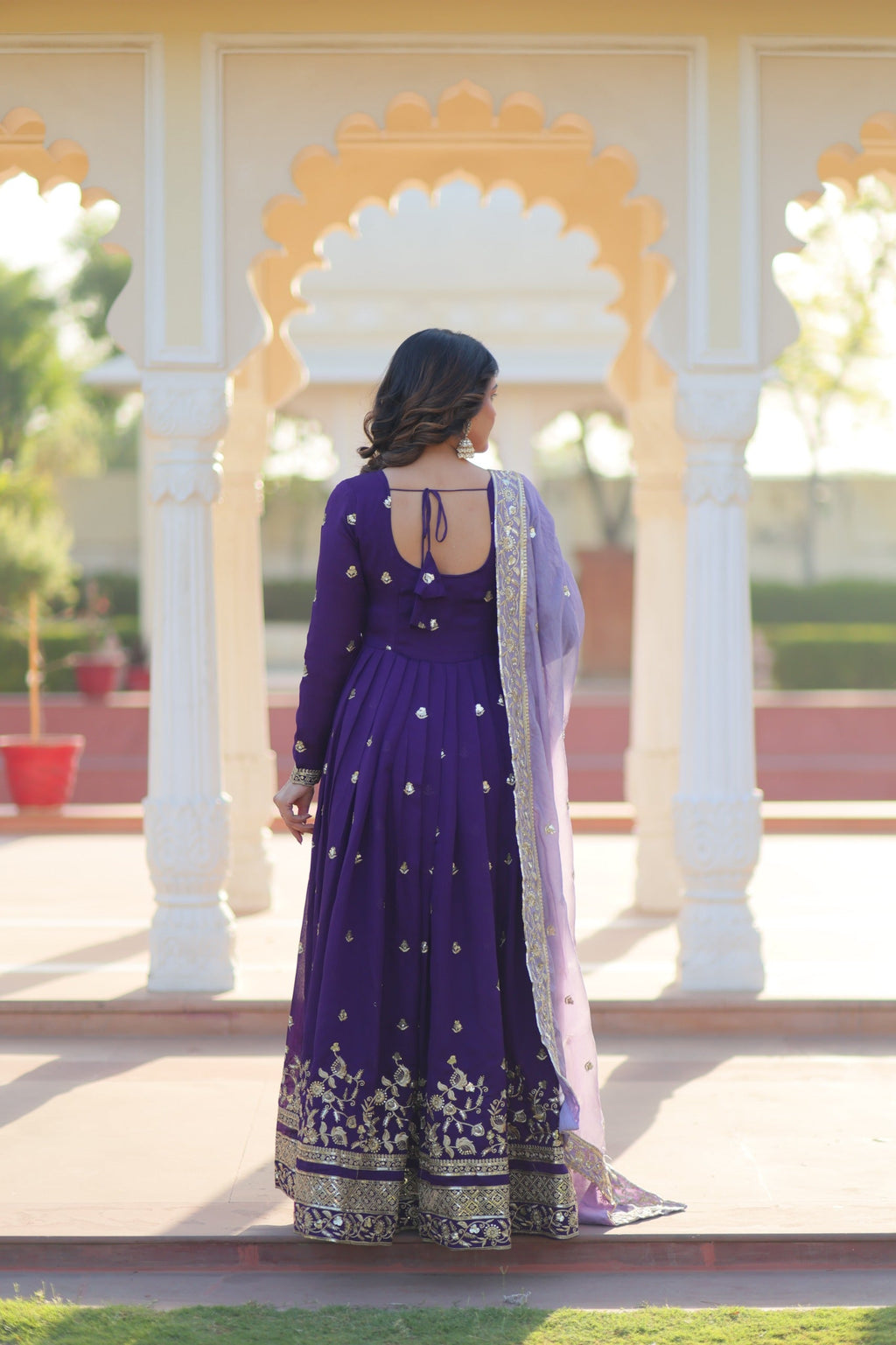 Violet Georgette Gown with Embroidery Zari and Sequins Work