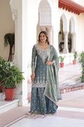 Light grey Fendi silk kurti with coding sequins work and matching sharara