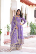 Lavender palazzo suit made from silver crunchy fabric with heavy sequins embroidery