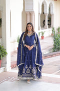 Blue Vichitra Silk Gown With Rich Sequins Embroidery