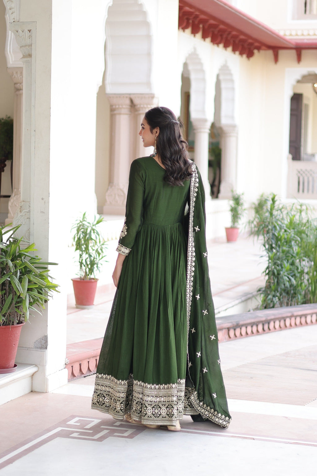 Mahendi Vichitra Silk Gown with Rich Sequins Embroidery