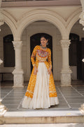 Prazu Fashion Yellow Georgette Bandhani Lehenga Kurti with Kutchi Patchwork detail