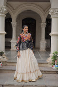 Black georgette Bandhani print Navratri lehenga with Kutchi Gamthi and gota-patti lace work