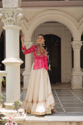 Pink Georgette Bandhani print Navratri lehenga with Gota-Patti lace
